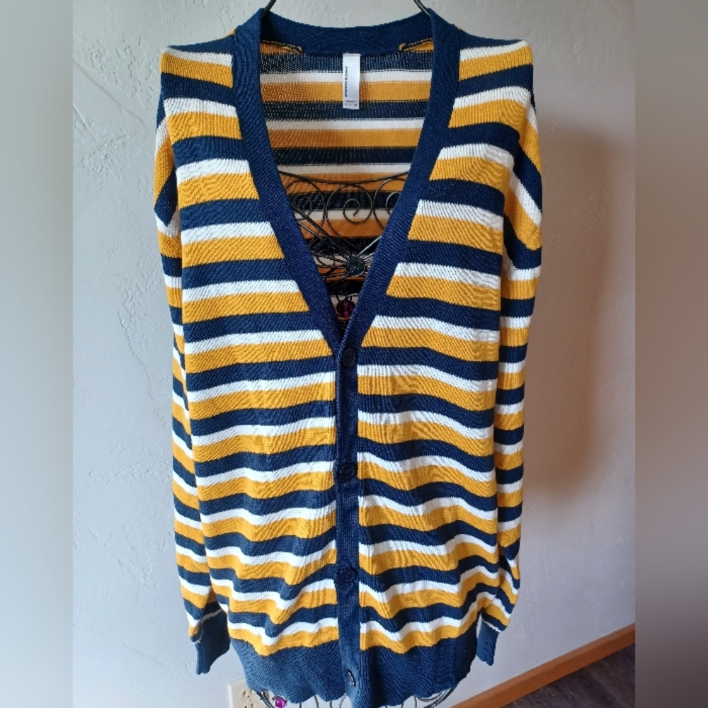 American Apparel Oversized Striped Boyfriend Style Sweater Cardigan Sm-Med